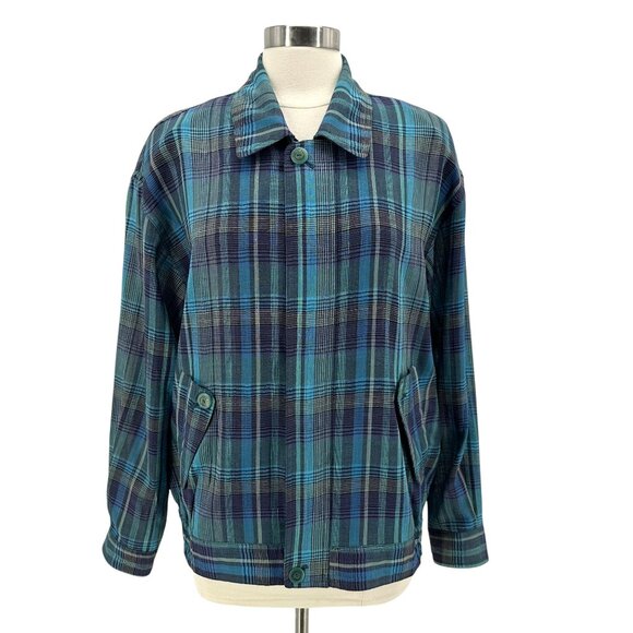 Vintage London Fog Womens Large Jacket Plaid Zipper Blue Green Purple Preppy - Picture 1 of 7